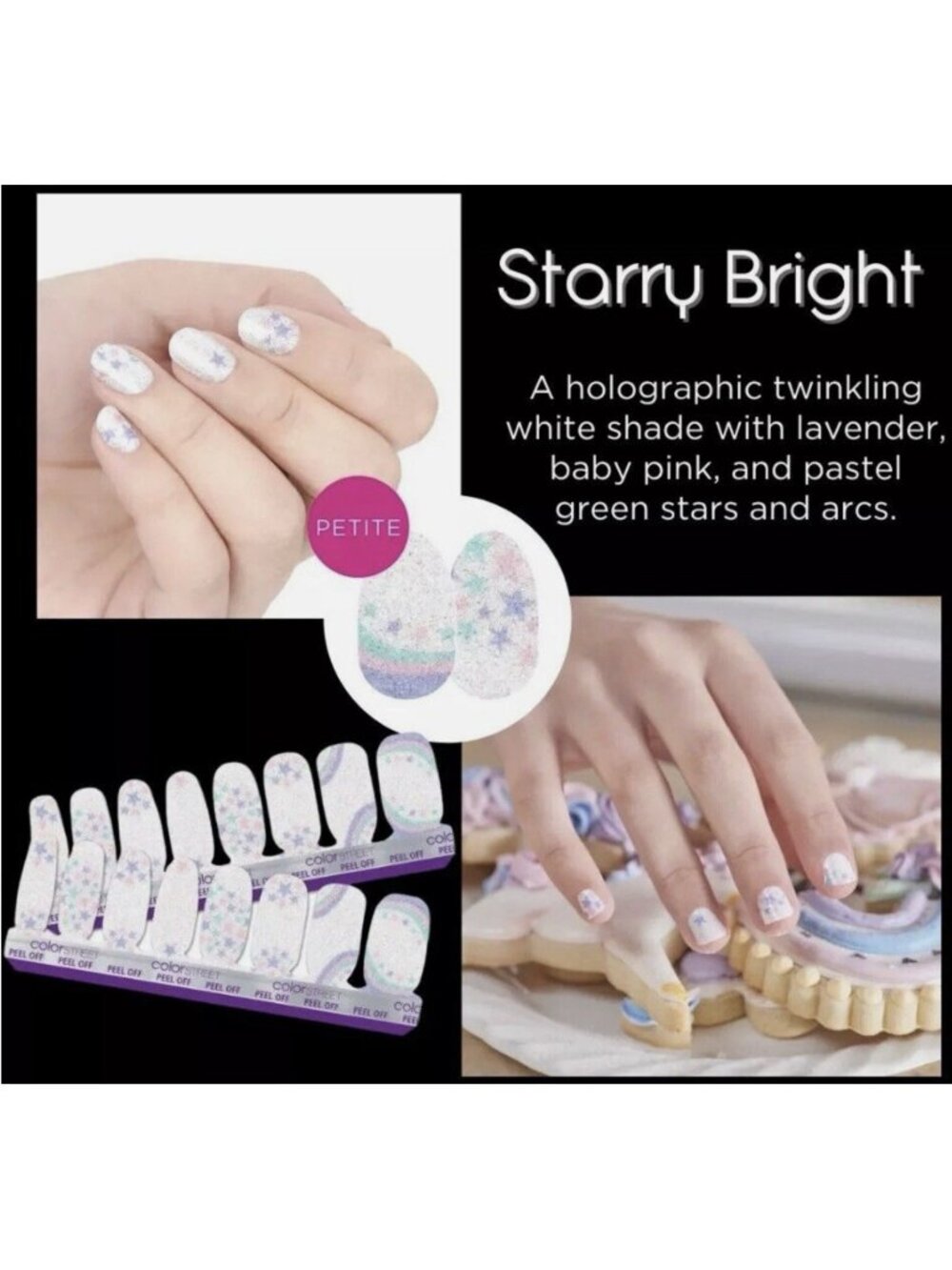 Color Street 100% Real Nail Polish Strips, Rare Retired Petite Starry Bright.